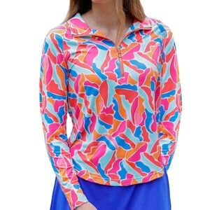 NWT Mary Square Half Zip  UPF 50+Saratoga Cool Waters Blue Athleisure Golf Top L